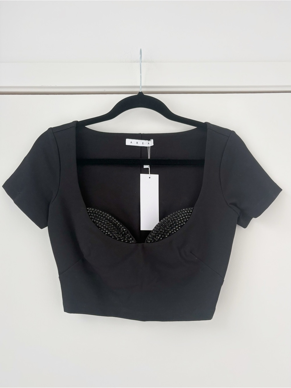 NWT Area Crystal Cup Black T Shirt Top XS - Picture 6 of 16